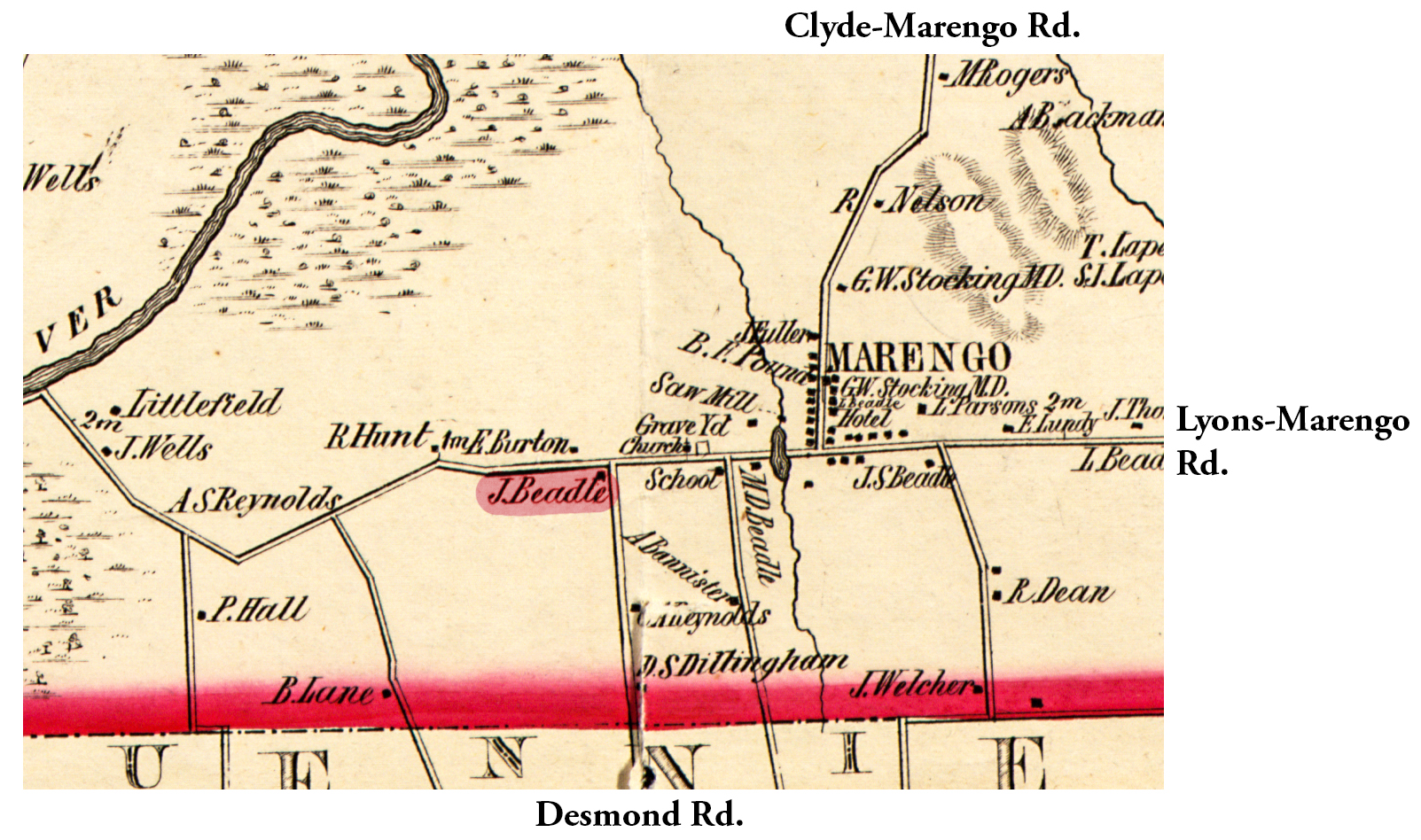 1853 Wayne County Gal-13 Excerpt Map